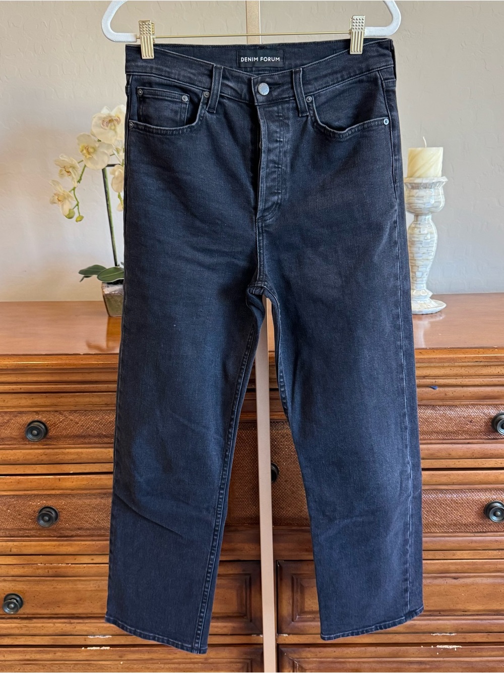 Denim Forum The Arlo High Rise Straight Jeans Black 28x28 - Picture 2 of 15